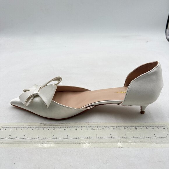 XYD Ivory D'Orsay Kitten Heel Bridal Bowknot Pumps Elegant Pointed Toe Shoes - Picture 2 of 8